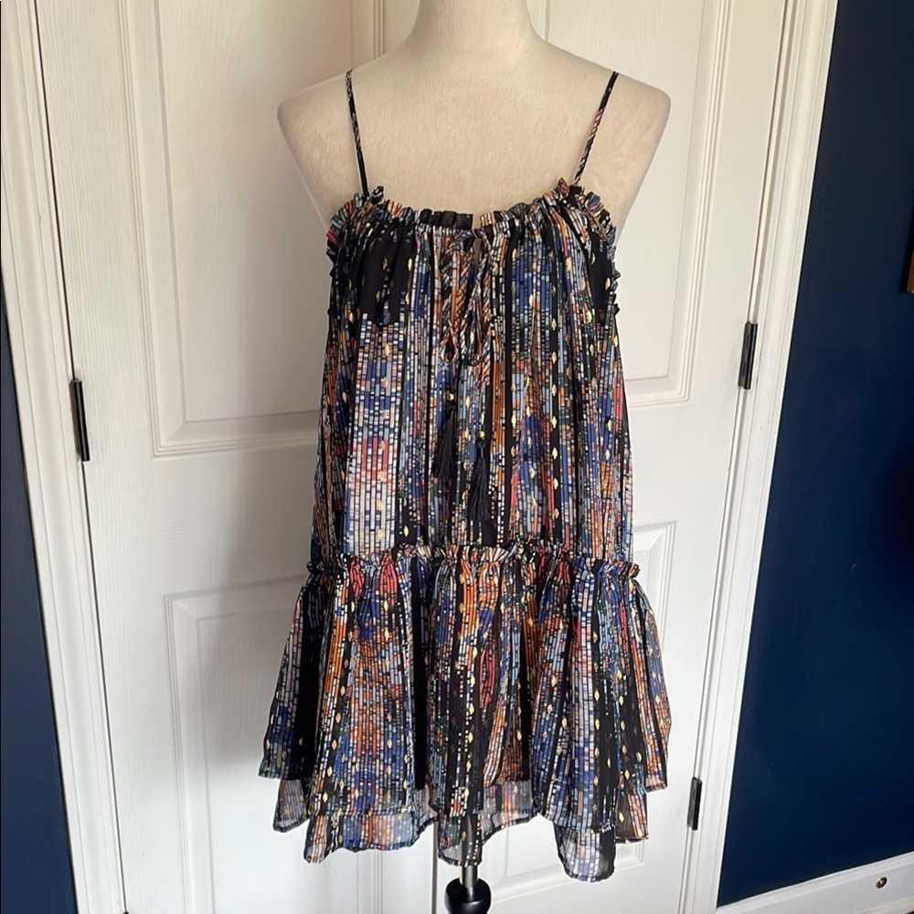 Forever 21 Spaghetti Strap Tiered Dress Front Tie with Tassel Ends Size Large